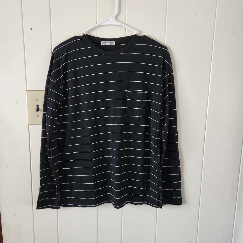 Zara Black Striped Long Sleeve Tee Size M